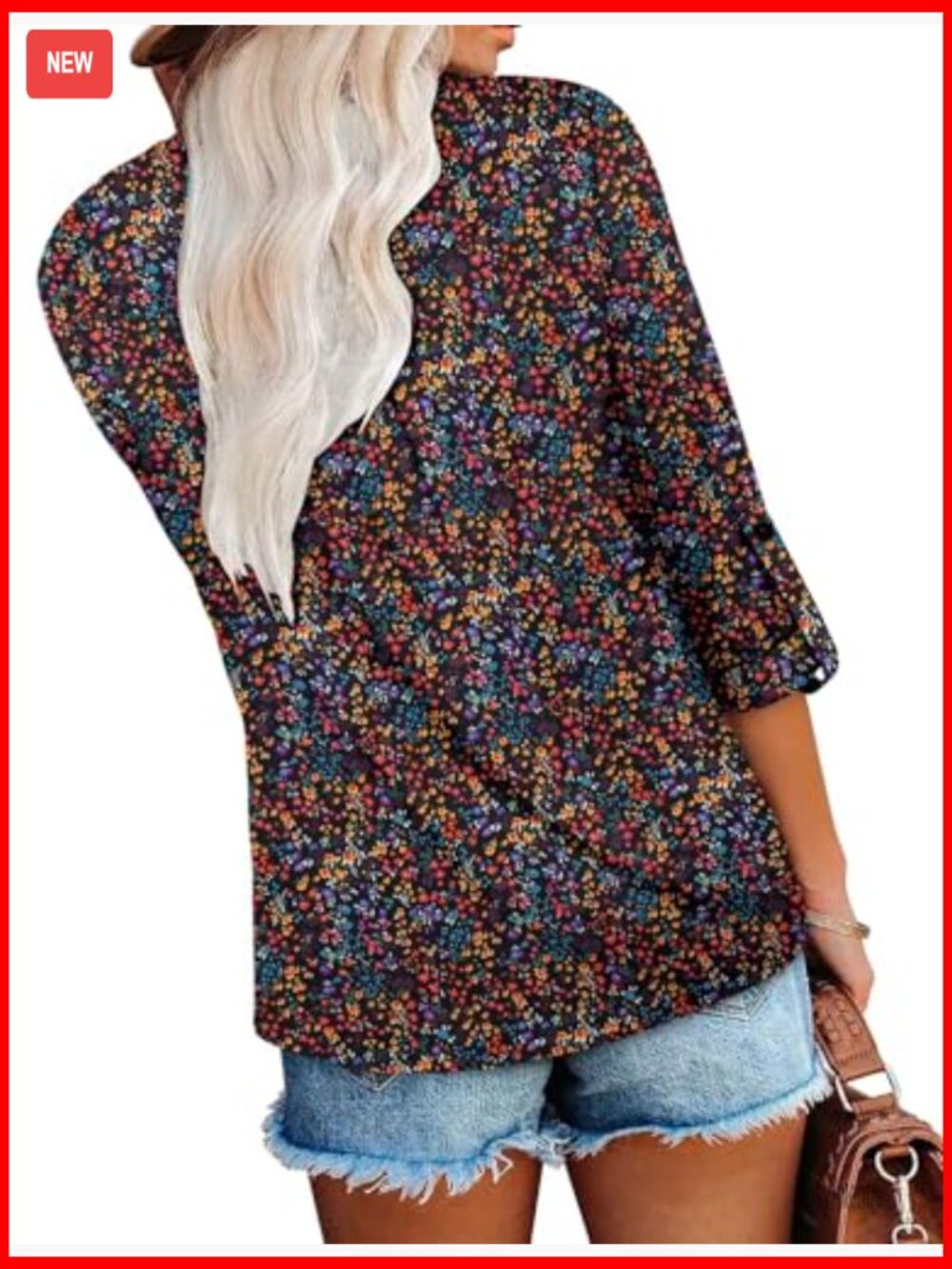 Floral V-Neck Tunic Top Long Sleeve Blouse Casual Loose Fit 2025 View 4